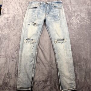KDNK 1141411 Jeans Men 34X 32 Blue Distressed Ripped Punk Biker Denim Zipper Leg